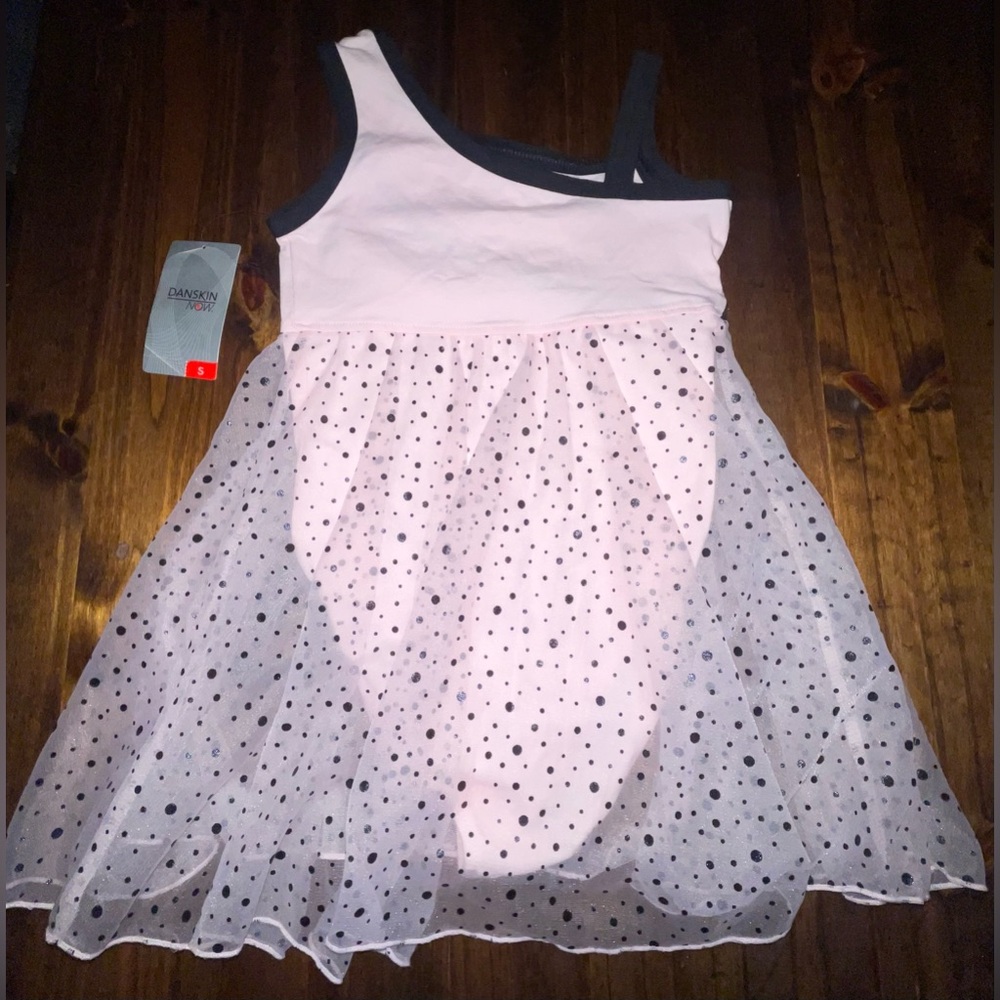 Girls Danskin Now Ballet Pink and Black Dance Leotard with Polkadot Tulle Size S - Picture 2 of 4